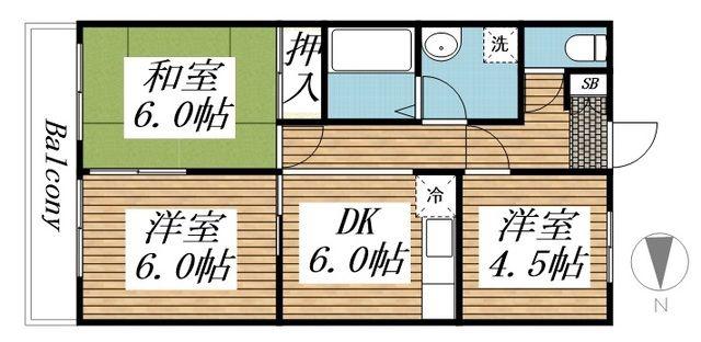 フレンドハイツ(3DK/2階)の間取り写真