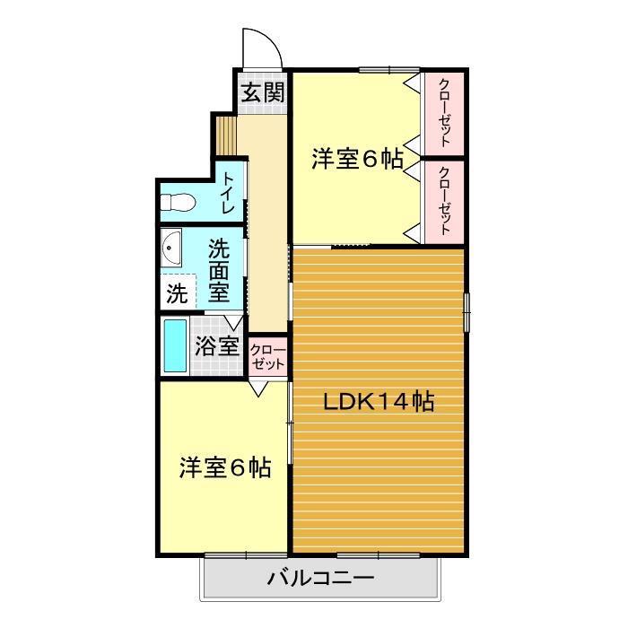 アクアハイツⅠ(2LDK/1階)の間取り写真