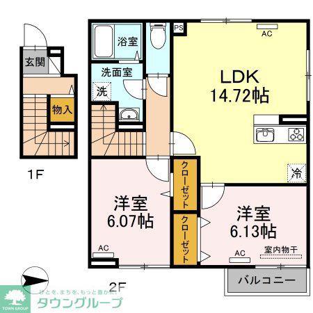 グランヴェール(2LDK/2階)の間取り写真