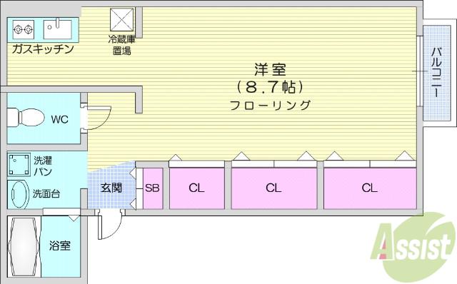 ヴィラージュ輝B(1K/2階)の間取り写真