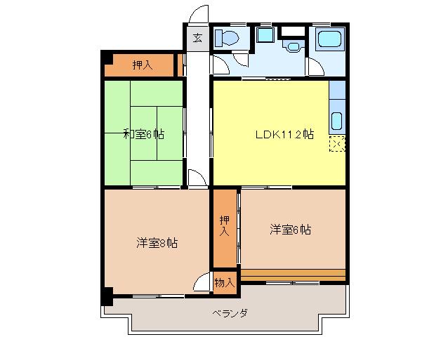 神谷西ビル(3LDK/2階)の間取り写真