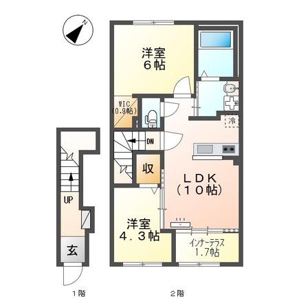 シャルール(2LDK/2階)の間取り写真