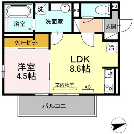 クレイン上荒田(1LDK/3階)の間取り写真