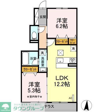 相鉄本線 瀬谷駅 徒歩17分 2階建 築3年(2LDK/1階)の間取り写真
