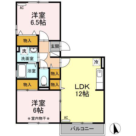 エスポワール笹本A(2LDK/3階)の間取り写真