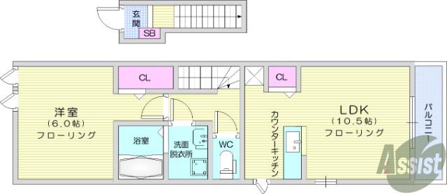 グラン・アミ(1LDK/2階)の間取り写真