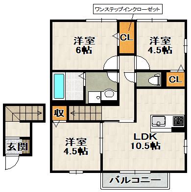 D-ROOM加茂(3LDK/2階)の間取り写真