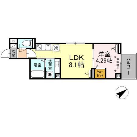 ルリアン船橋(1LDK/2階)の間取り写真