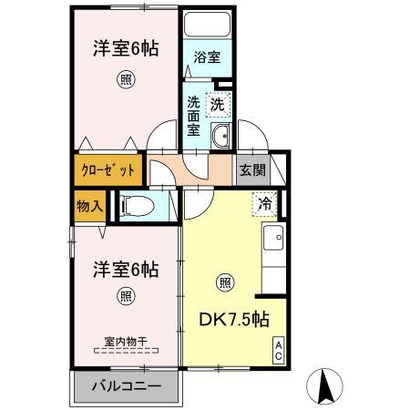 YSコートA(2DK/2階)の間取り写真