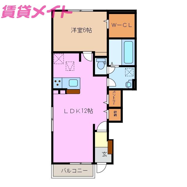 近鉄名古屋線 川越富洲原駅 徒歩5分 2階建 築6年(1LDK/1階)の間取り写真
