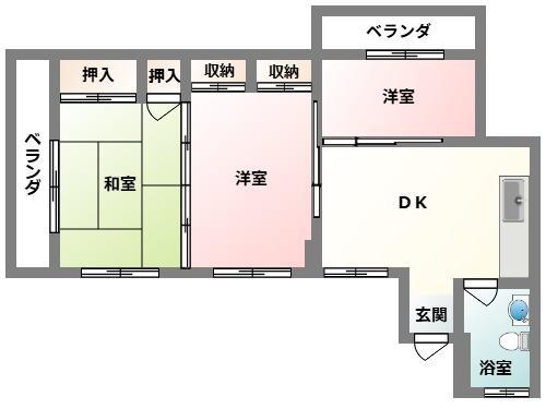 サニー石田ヶ丘マンション(3LDK/1階)の間取り写真