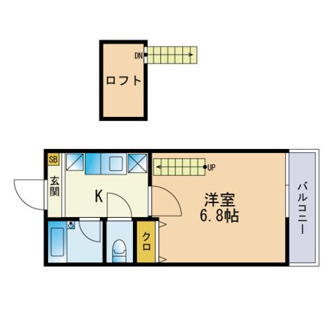 ファインフィールドⅠ(1K/2階)の間取り写真