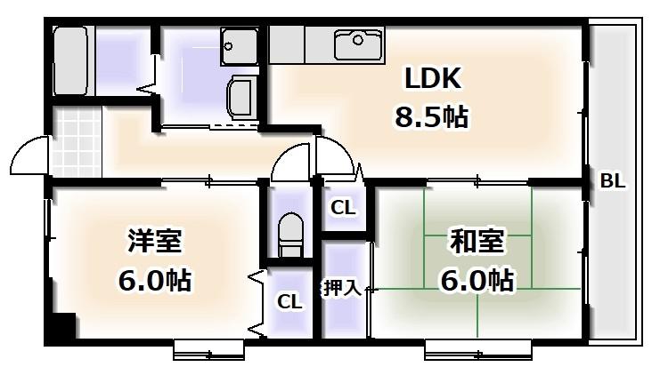 サニーコート・ナカイ(2LDK/4階)の間取り写真