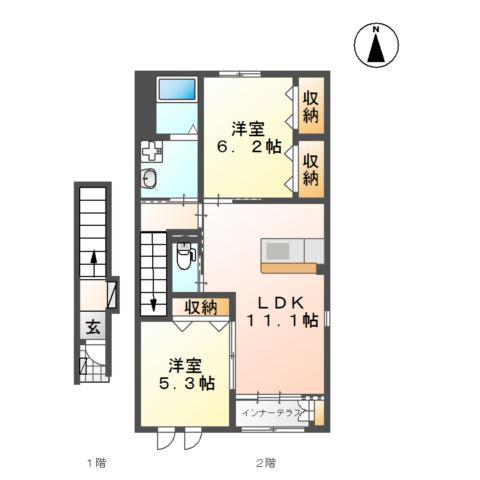 リバティハイツ・奏(2LDK/2階)の間取り写真