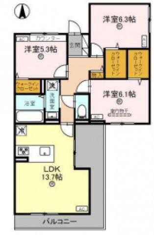 トリシア新庄(3LDK/3階)の間取り写真