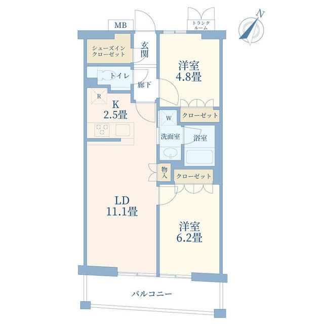 日本橋浜町ダイヤレジデンス(2LDK/5階)の間取り写真