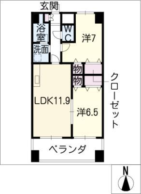 カスタリア志賀本通(2LDK/11階)の間取り写真