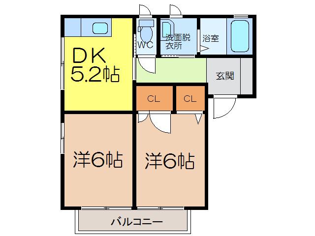 アムールKOU(2DK/2階)の間取り写真