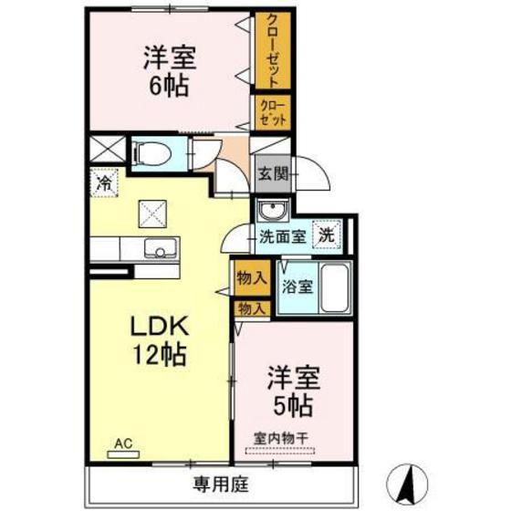 Kフルール(2LDK/1階)の間取り写真