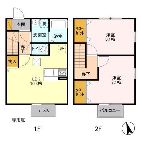 コンフォートブルック B棟(2LDK/1階)の間取り写真