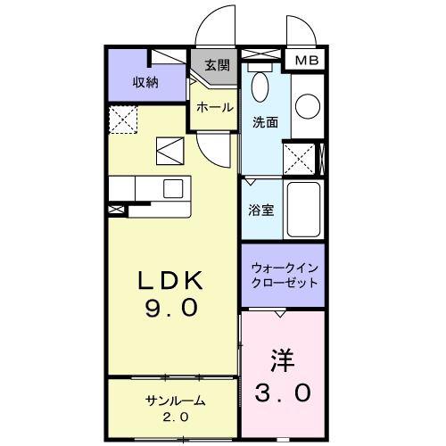 サンフラワー若宮(1LDK/1階)の間取り写真