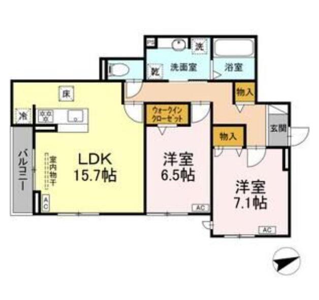 ルヴィータ広瀬(2LDK/1階)の間取り写真