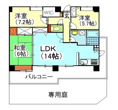Y.A.F.国富マンション(3LDK/1階)の間取り写真