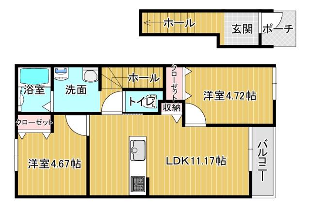 安江アパート(2LDK/2階)の間取り写真