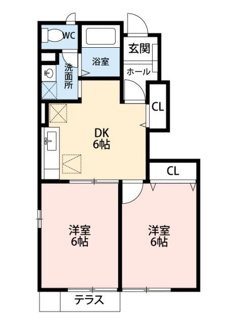 クラールB(2DK/1階)の間取り写真