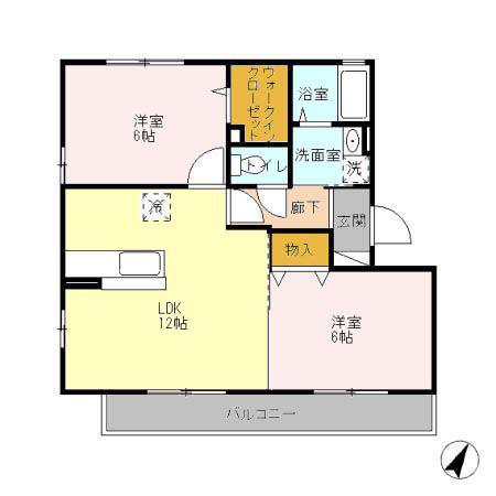 グランドキャッスルFUKUCHI B(2LDK/3階)の間取り写真