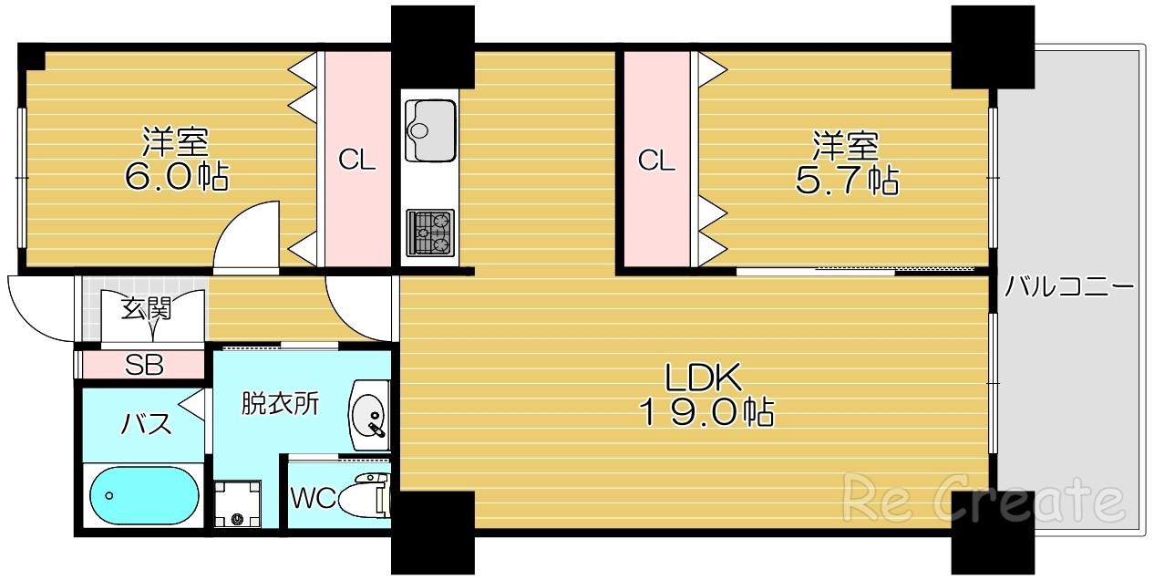 うえほんまちハイハイタウン(2LDK/13階)の間取り写真