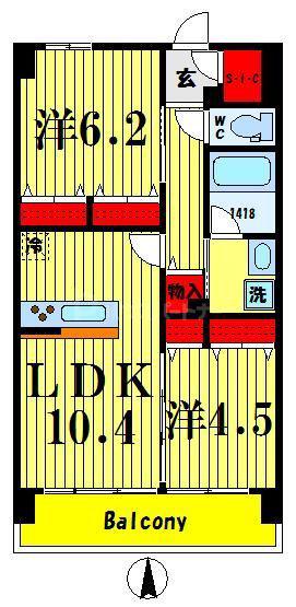 HIGASHIKOMATSUGAWA APARTMENT(2LDK/5階)の間取り写真
