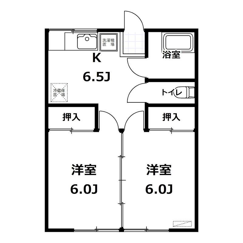 玉喜荘(2DK/1階)の間取り写真