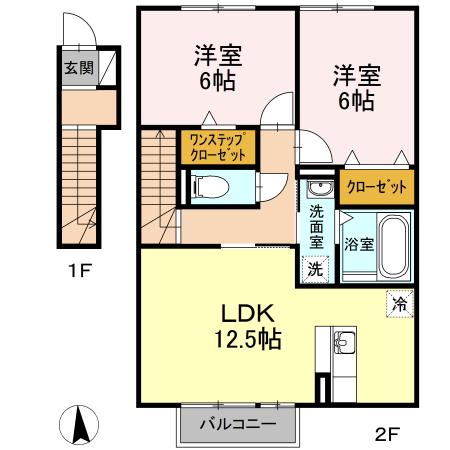 セジュール桜井B(2LDK/2階)の間取り写真