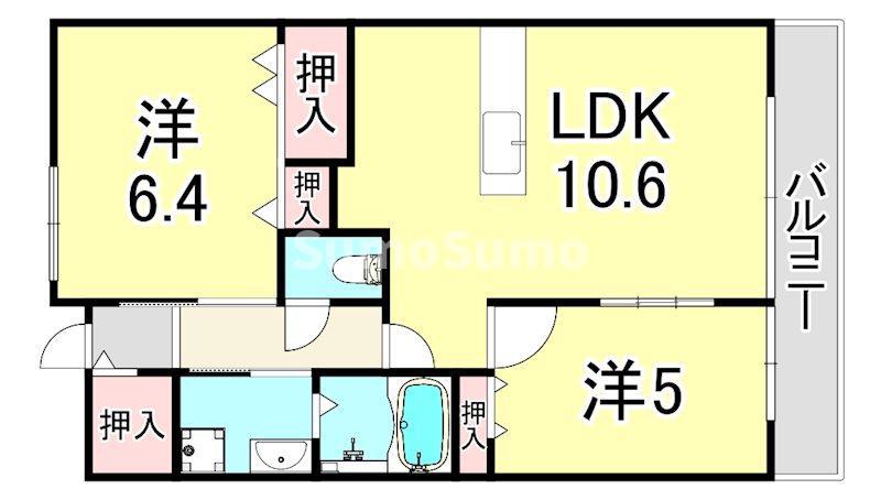 UR 浜甲子園さくら街15(2LDK/5階)の間取り写真