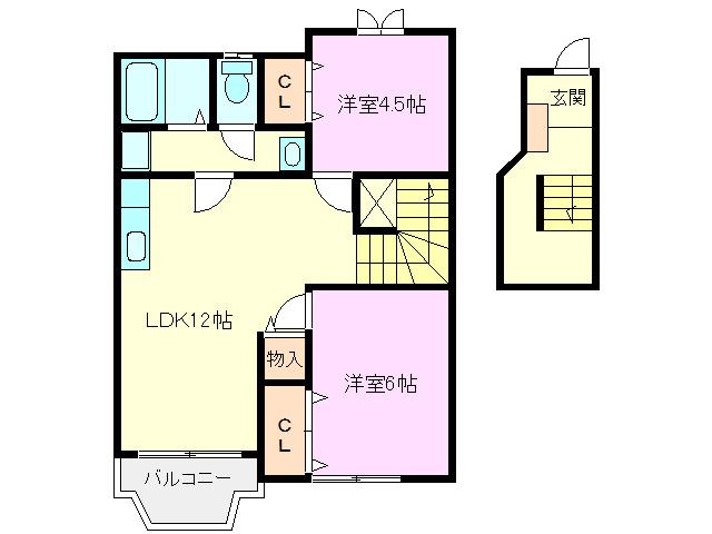 ONLY ONE II(2LDK/2階)の間取り写真