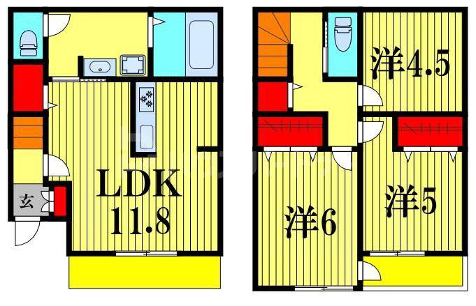 北総線 矢切駅 徒歩13分 2階建 築1年(3LDK/1階)の間取り写真