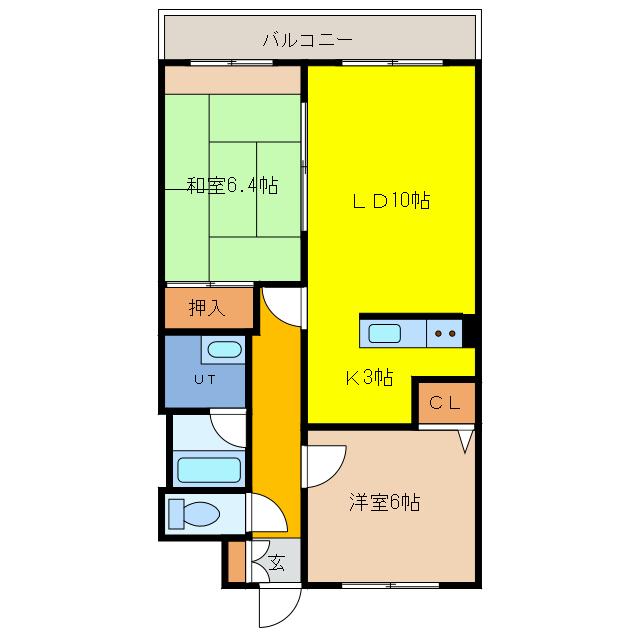 ケーポート末広(2LDK/3階)の間取り写真