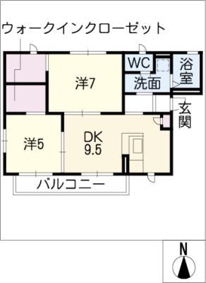 ルミナス豊田(2DK/2階)の間取り写真