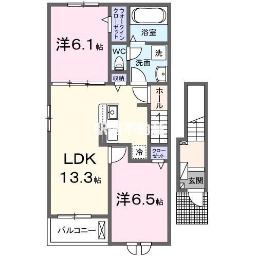 エクセラン 依井 C(2LDK/2階)の間取り写真