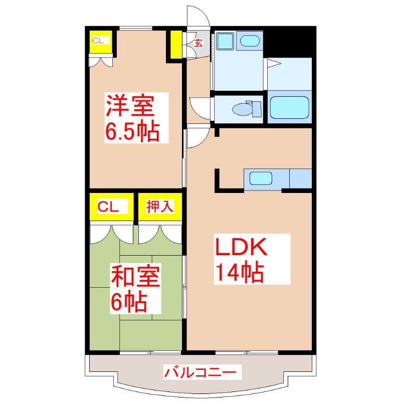 パームビーチ重富(2LDK/4階)の間取り写真