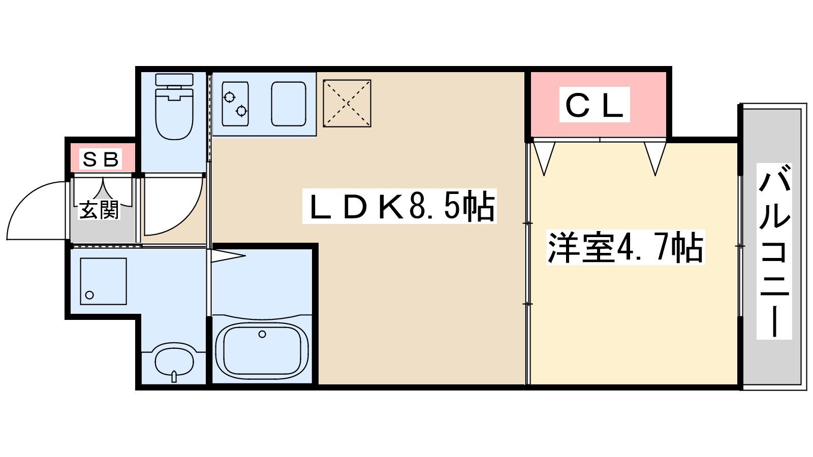 ハル江坂ヒガシ(1LDK/6階)の間取り写真