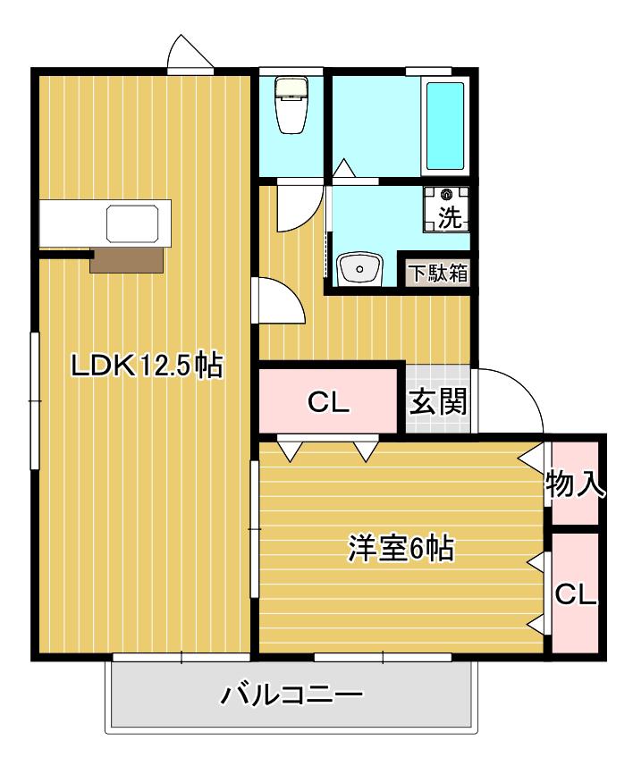 フラッツァ東仙台(1LDK/1階)の間取り写真