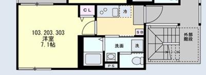 ベイルーム十日市場(1K/3階)の間取り写真