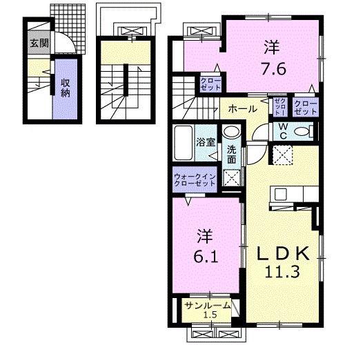 ナリワリ リリー(2LDK/3階)の間取り写真