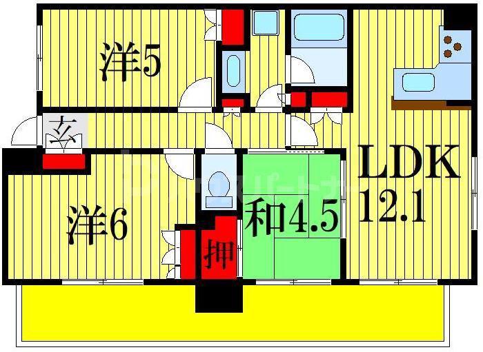 スカイグランデ船橋宮本(3LDK/4階)の間取り写真