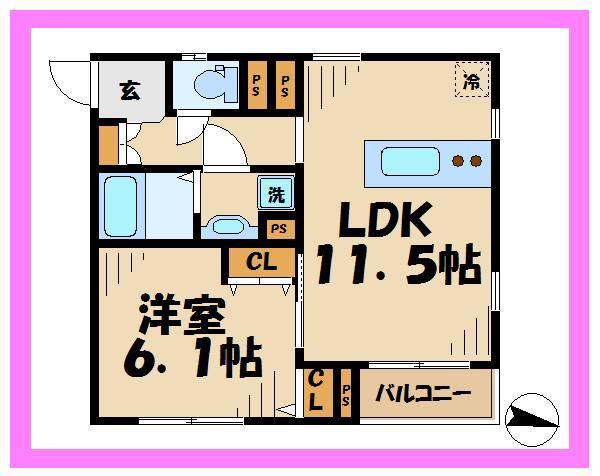 ラ・フェリーチェ(1LDK/2階)の間取り写真