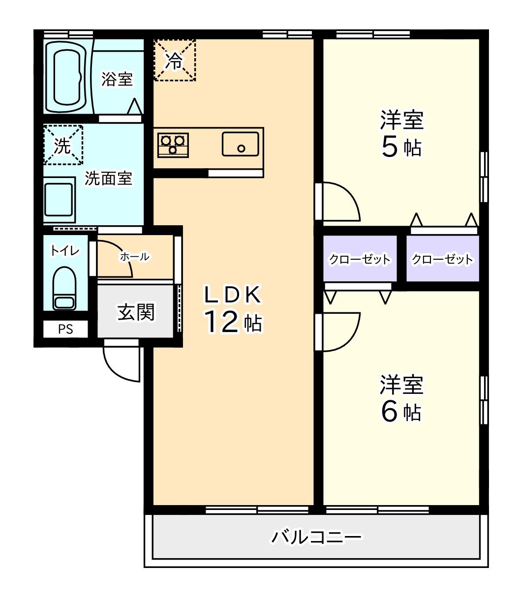 プリマベーラA(2LDK/1階)の間取り写真