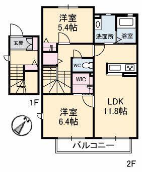 ビューレイスI(2LDK/2階)の間取り写真