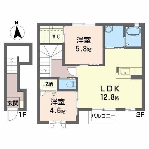 トリプルエイト(2LDK/2階)の間取り写真